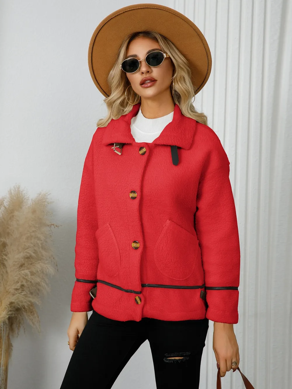 Pocketed Button Down Collared Neck Jacket, image 12