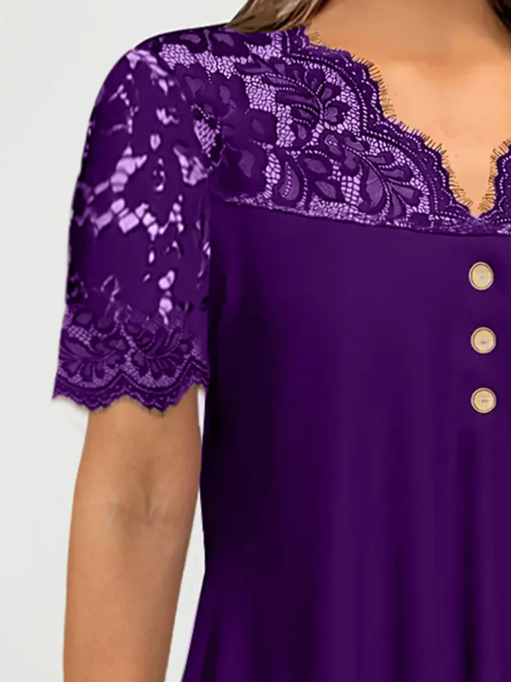 Lace Panel Short Sleeve Blouse, image 3