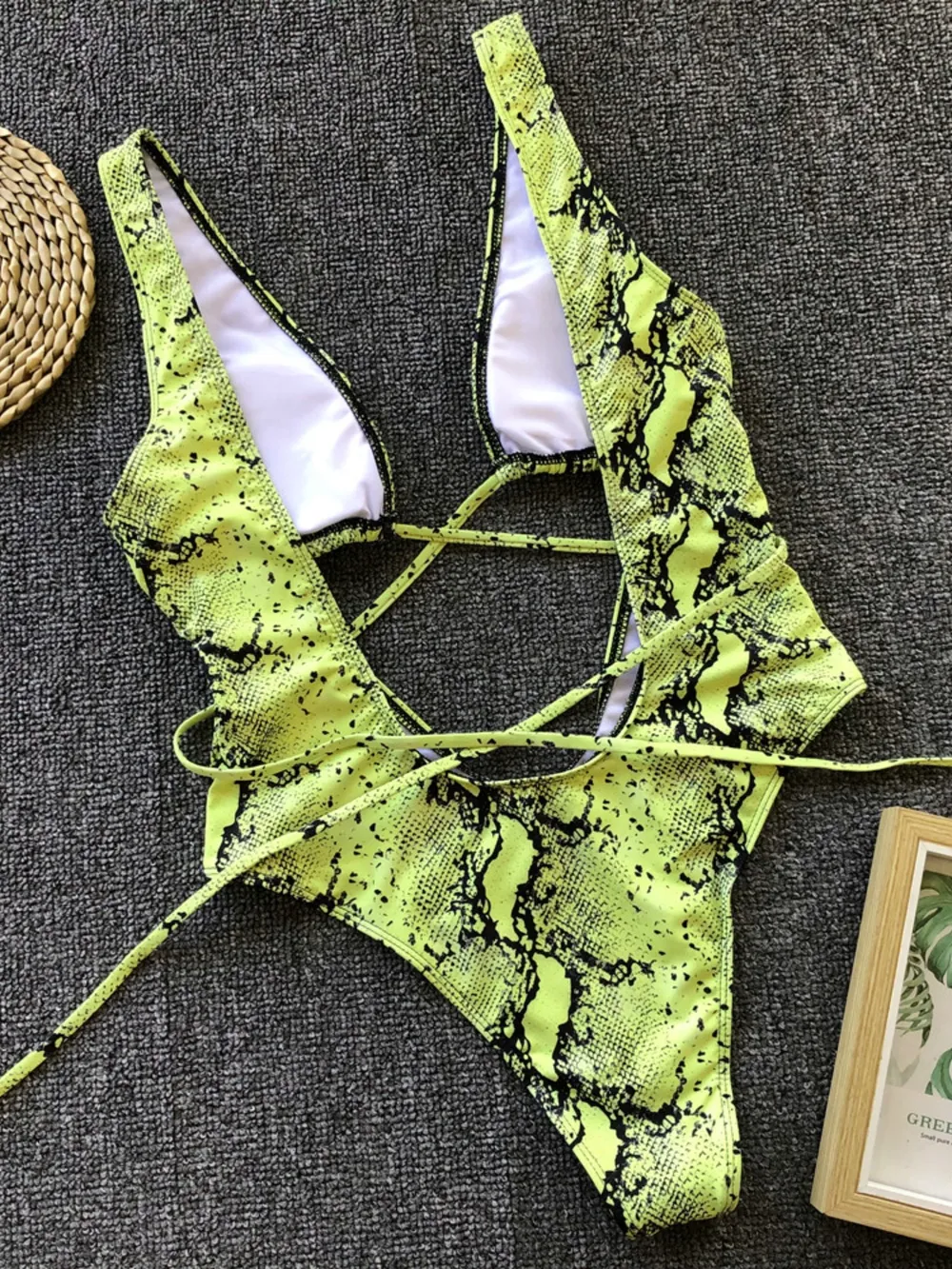 Lace-Up Backless Plunge One-Piece Swimwear, image 7