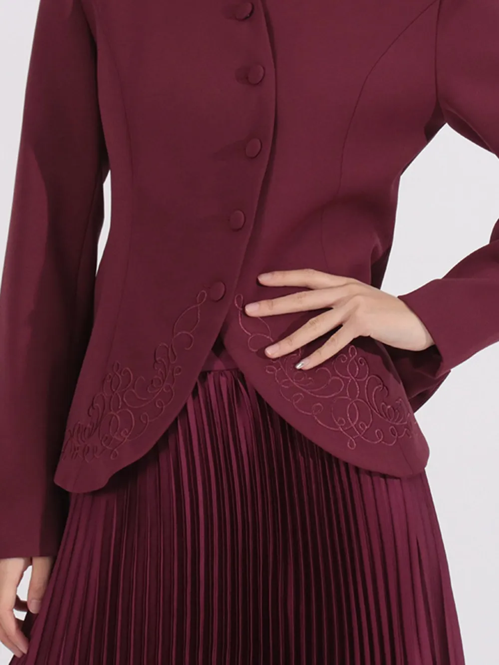Button Up Long Sleeve Top and Pleated Skirt Set, image 7