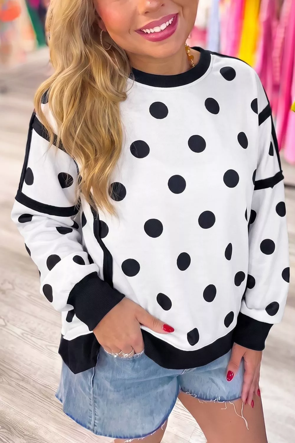 Polka Dot Crew Neck Sweatshirt, image 10