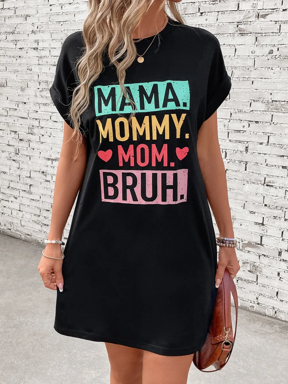 Letter Graphic Short Sleeve Mini Tee Dress, image 7