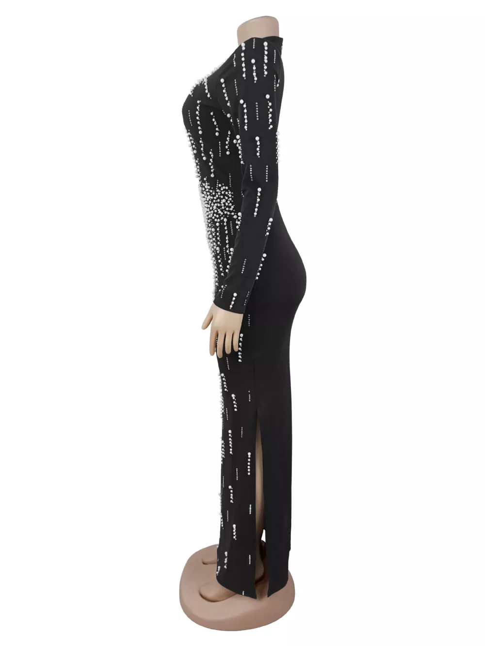 Pearl Detail Long Sleeve Maxi Dress, image 6
