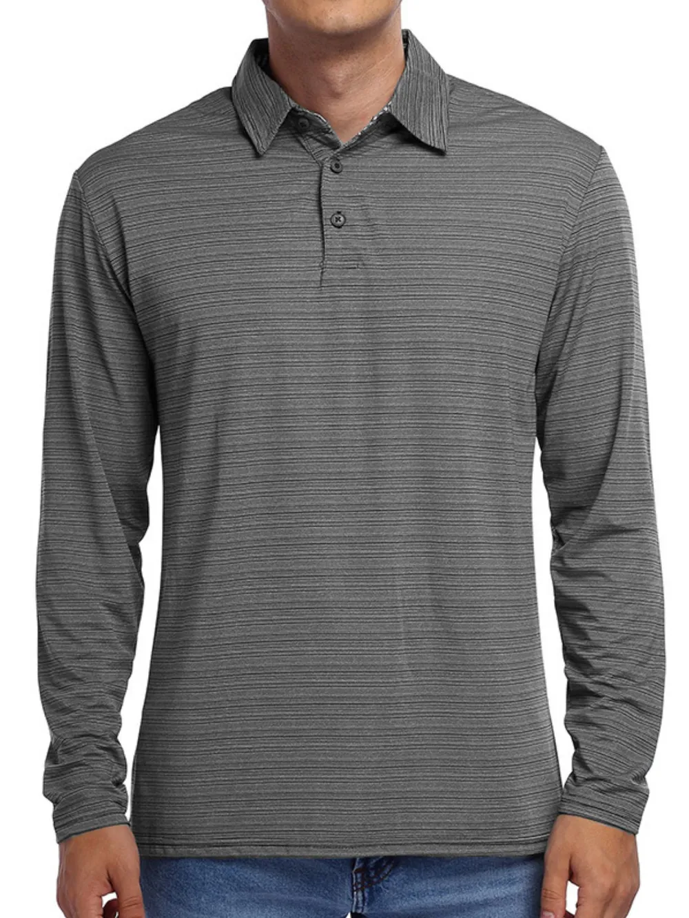 Men's Striped Long Sleeve Polo Shirt