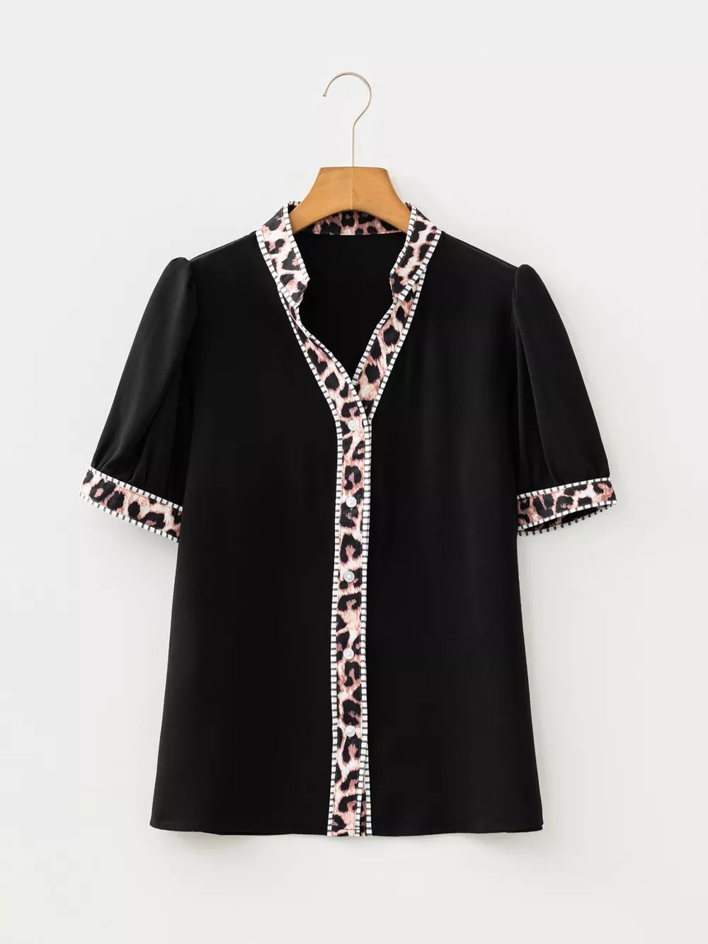 Leopard Trim Puff Sleeve Blouse, image 5