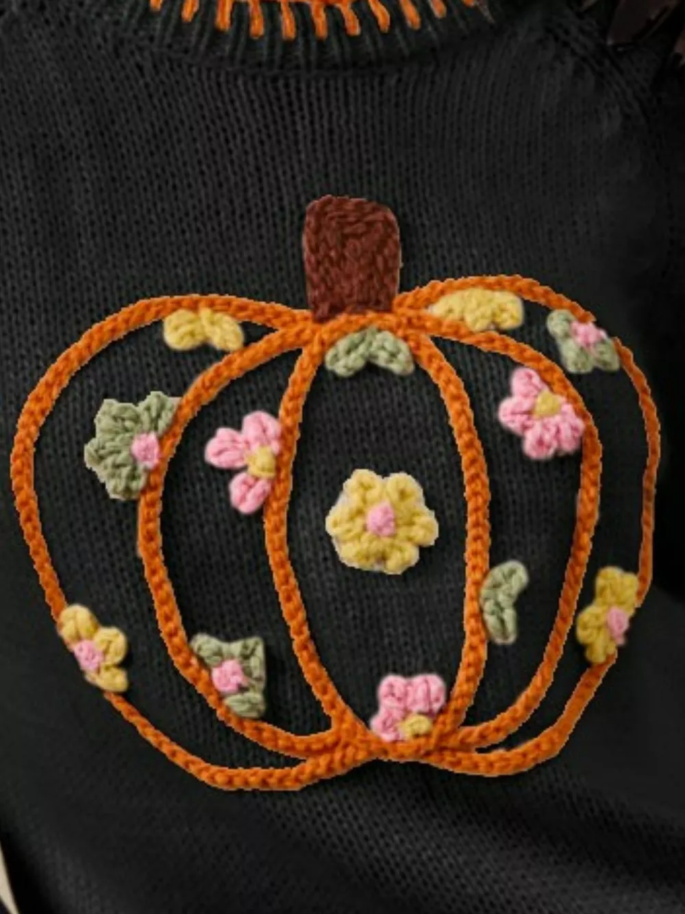 Pumpkin Floral Embroidered Thanksgiving Sweater, image 3