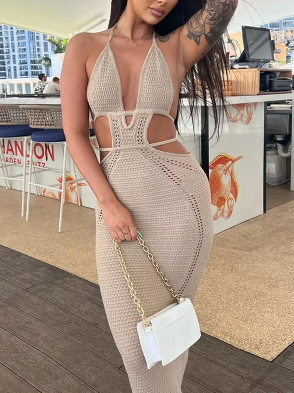Halter Neck Cutout Knitted Maxi Dress, image 8