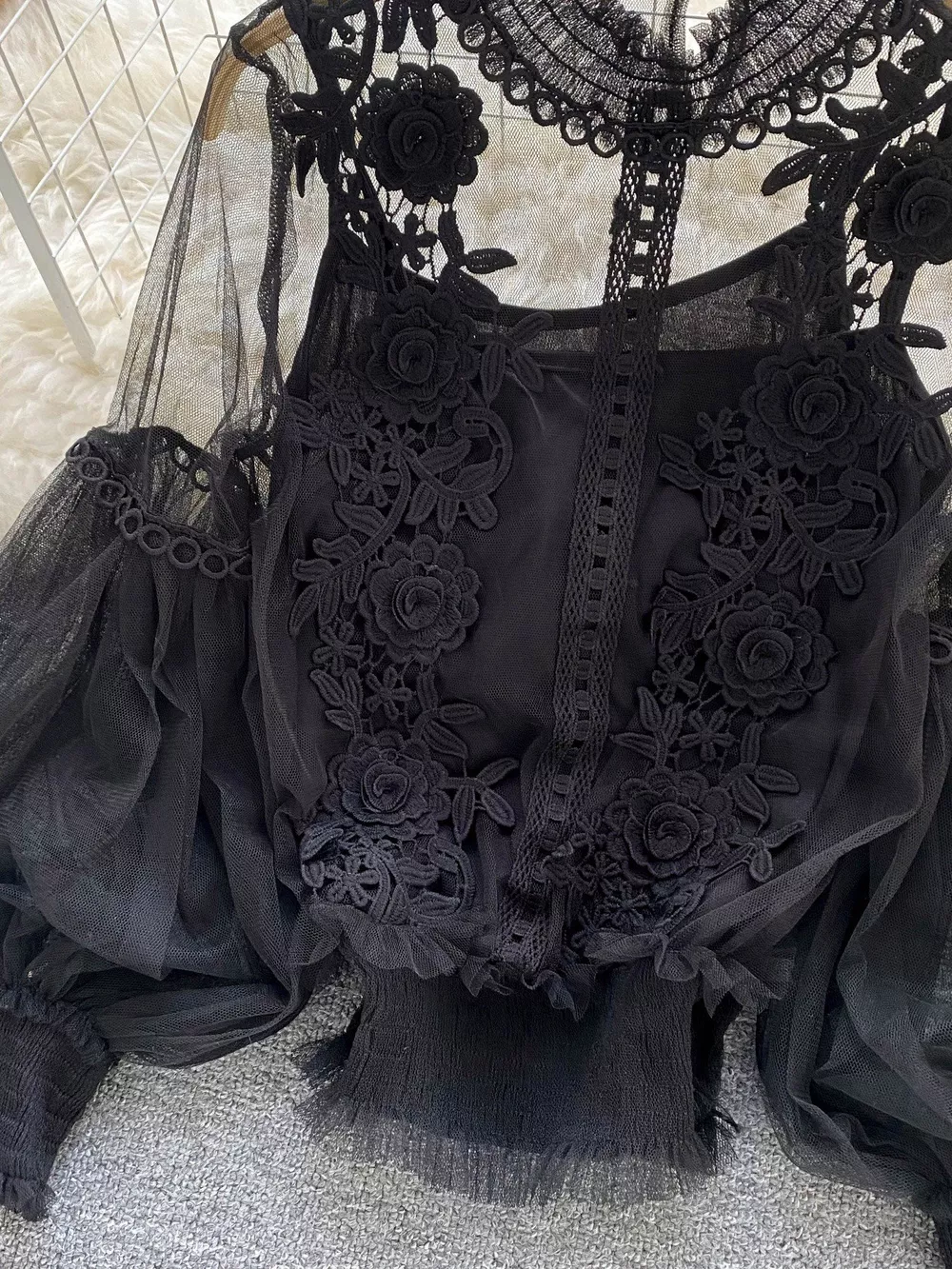 Floral Lace Blouse & Cami Set, image 7
