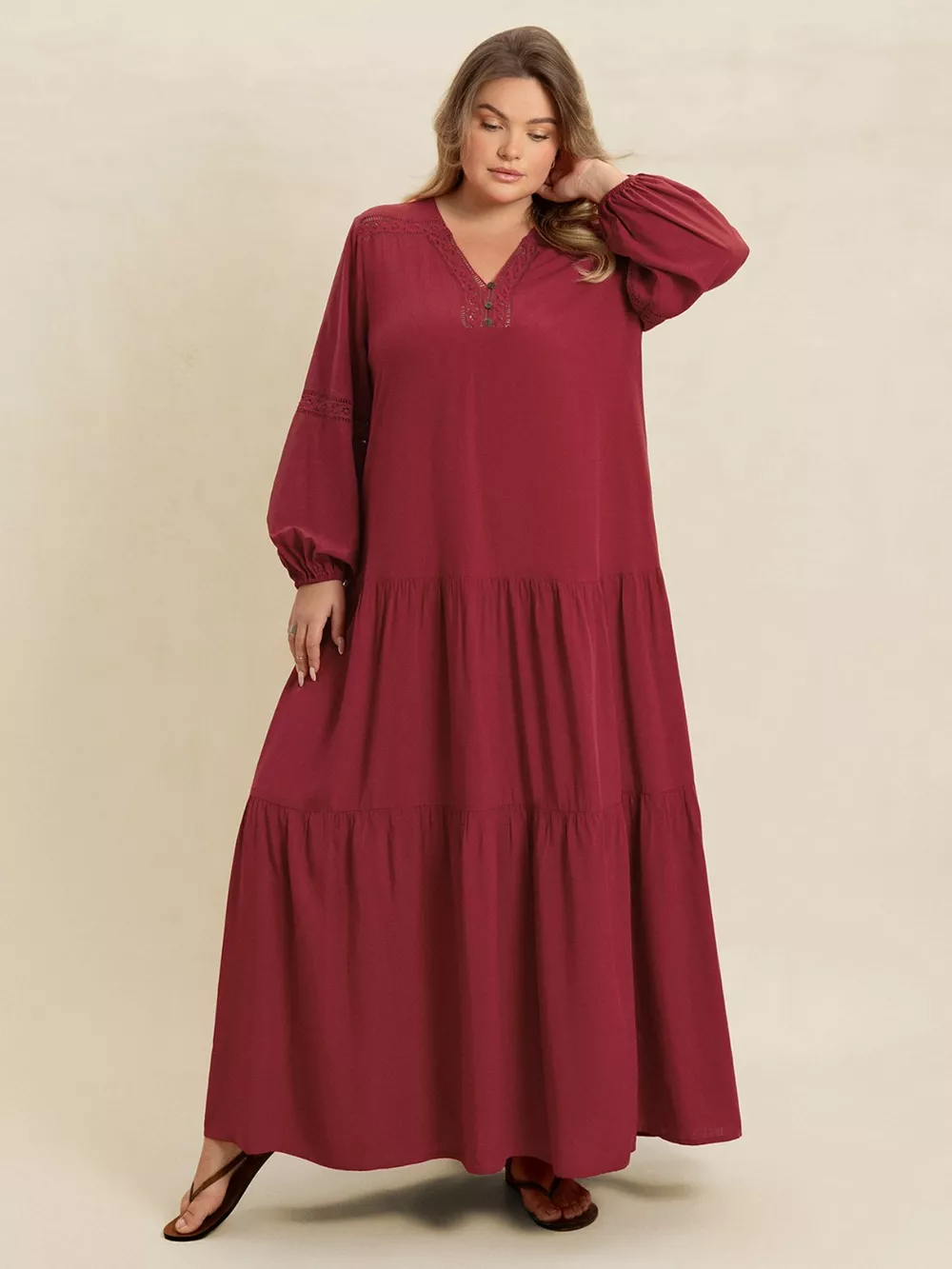 Plus Size Bohemian Tiered Maxi Dress with Balloon Sleeves, image 15