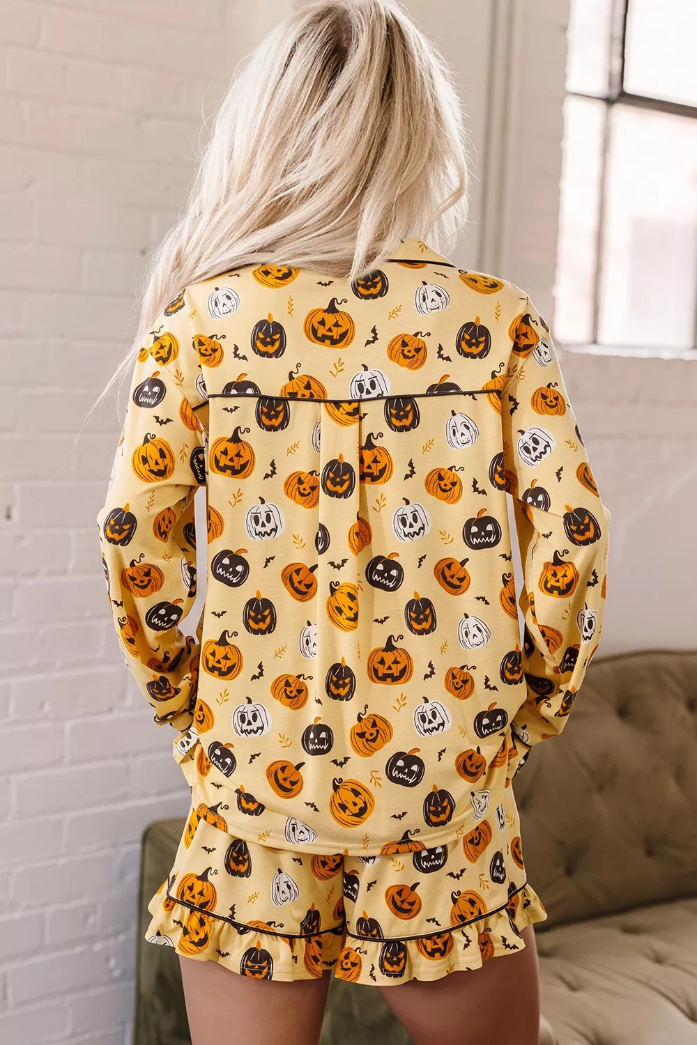 Halloween Pumpkin Print Long Sleeve Two Piece Lounge Set, image 2