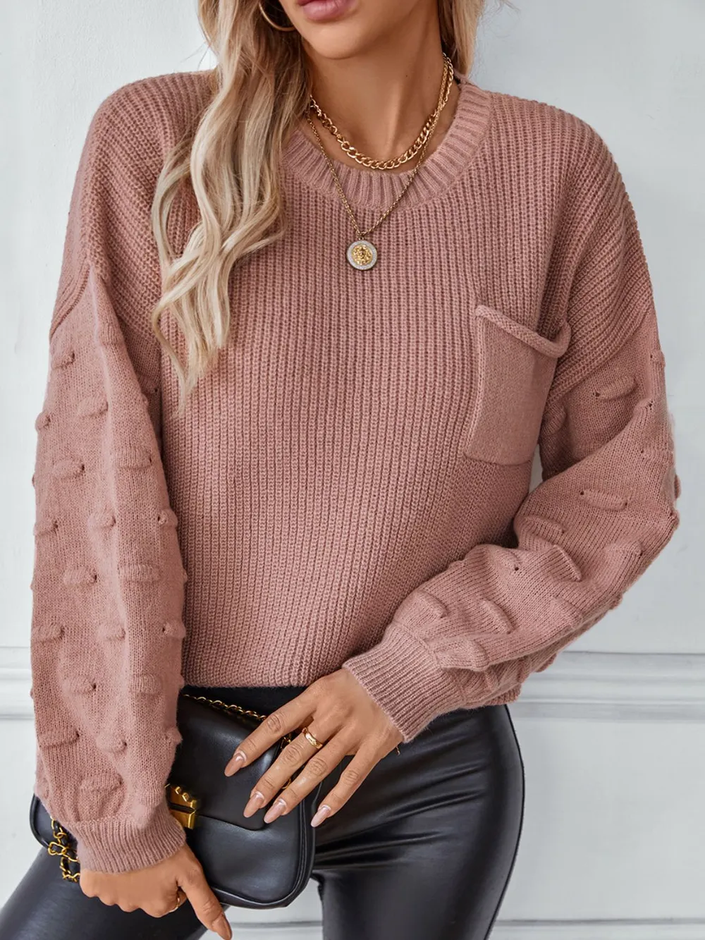 Round Neck Drop Shoulder Sweater, image 2
