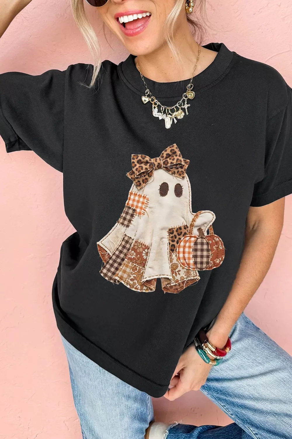 Full Size Halloween Ghost Applique Short Sleeve T-Shirt Plus Size, image 5
