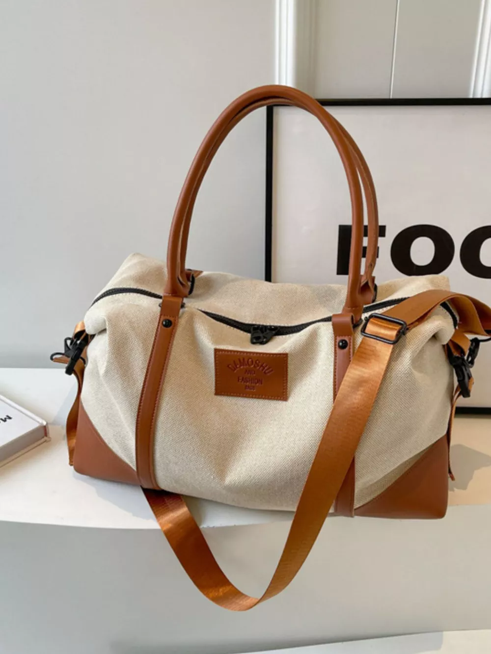 Canvas Leather Trim Travel Bag, image 11