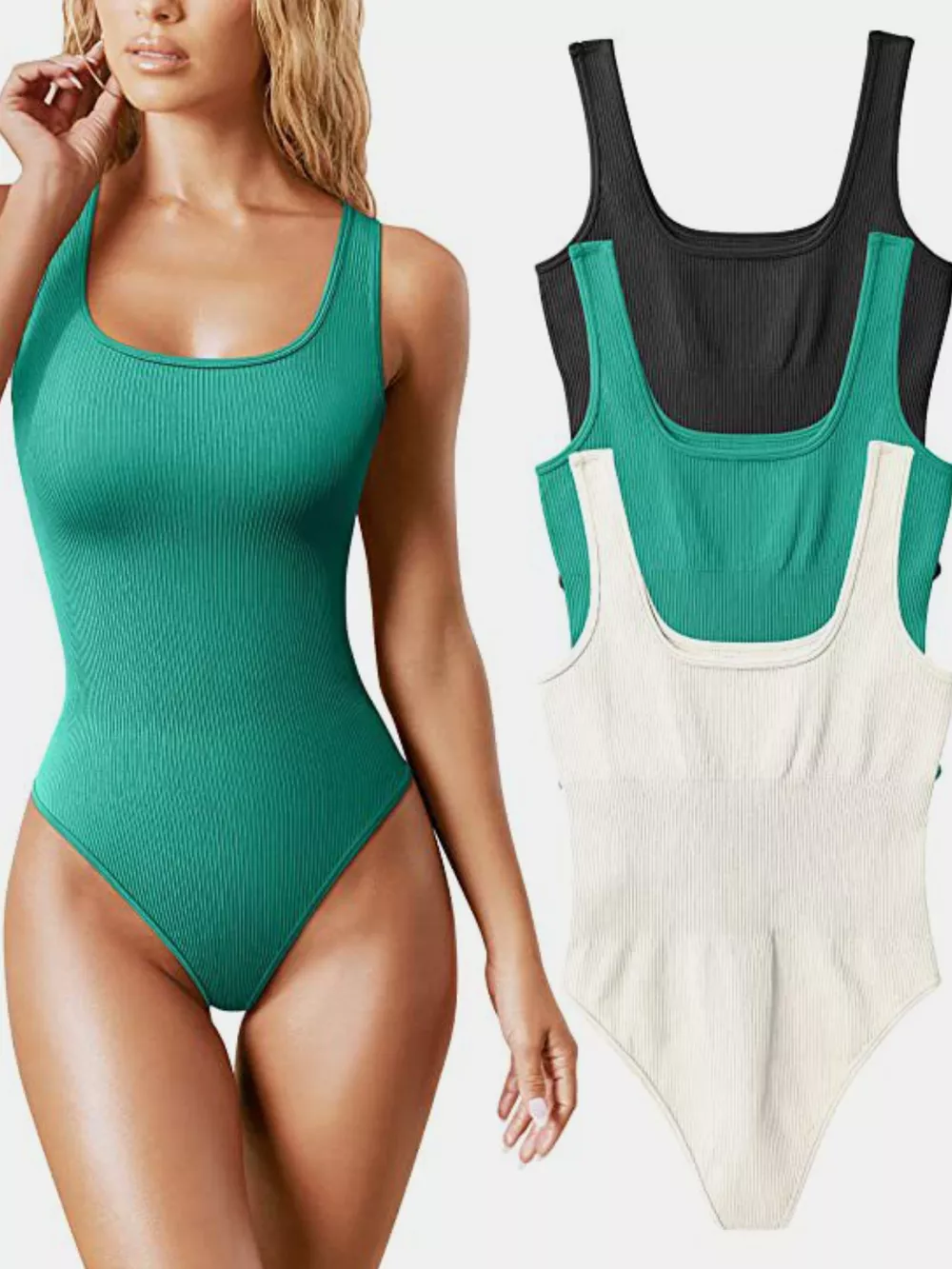 Full Size Ribbed Knit Sleeveless Scoop Neck Bodysuit Plus Size, image 46