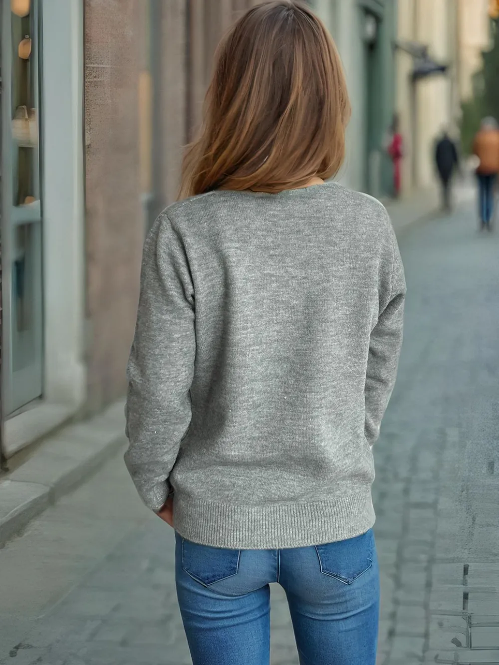 Tied V-Neck Long Sleeve Sweater, image 13