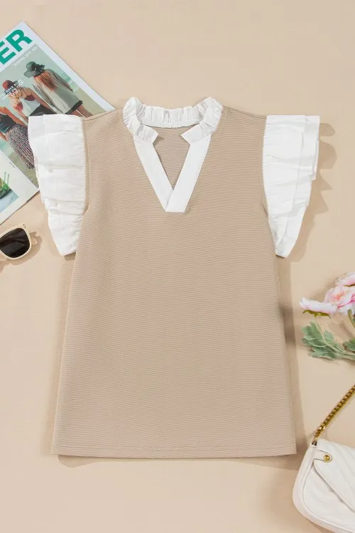 Ruffled Notched Cap Sleeve Top, image 6