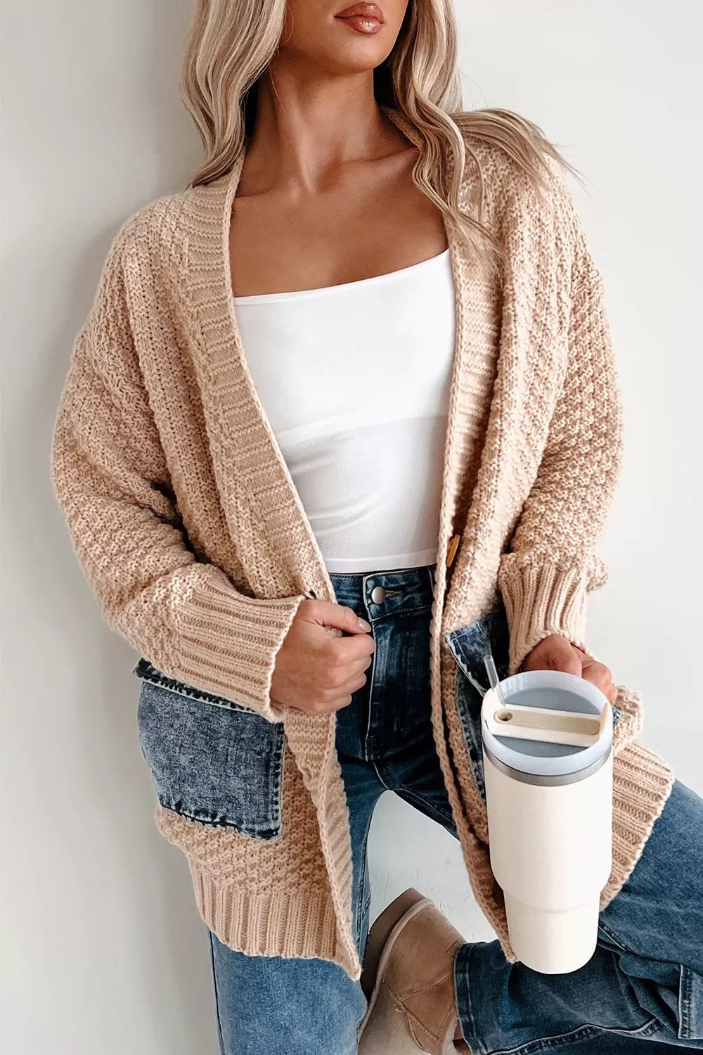 Textured Knit Open-Front Cardigan