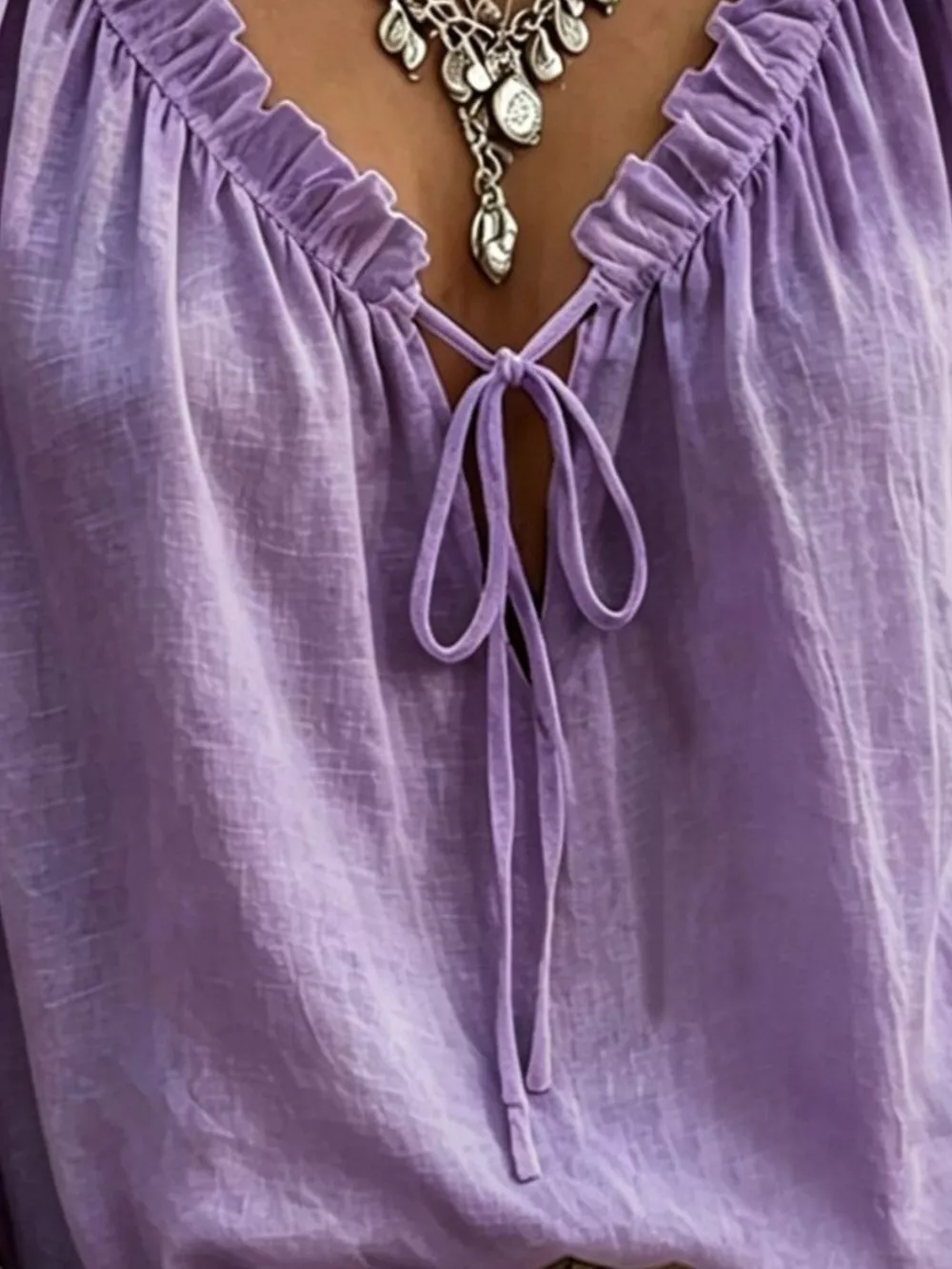 Frill Tie Neck 3/4 Sleeve Blouse, image 8