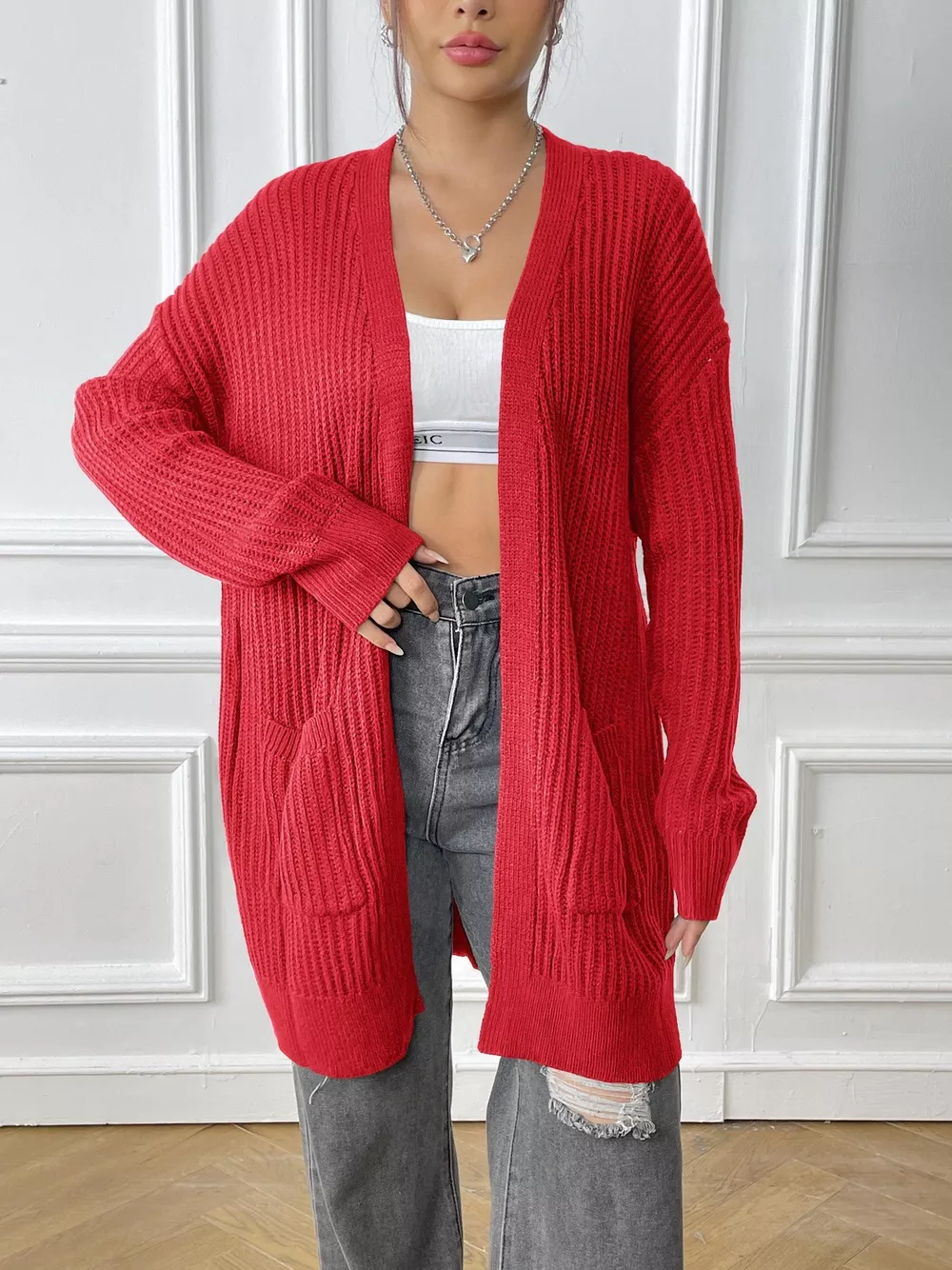 Open Front Drop Shoulder Cardigan, image 22