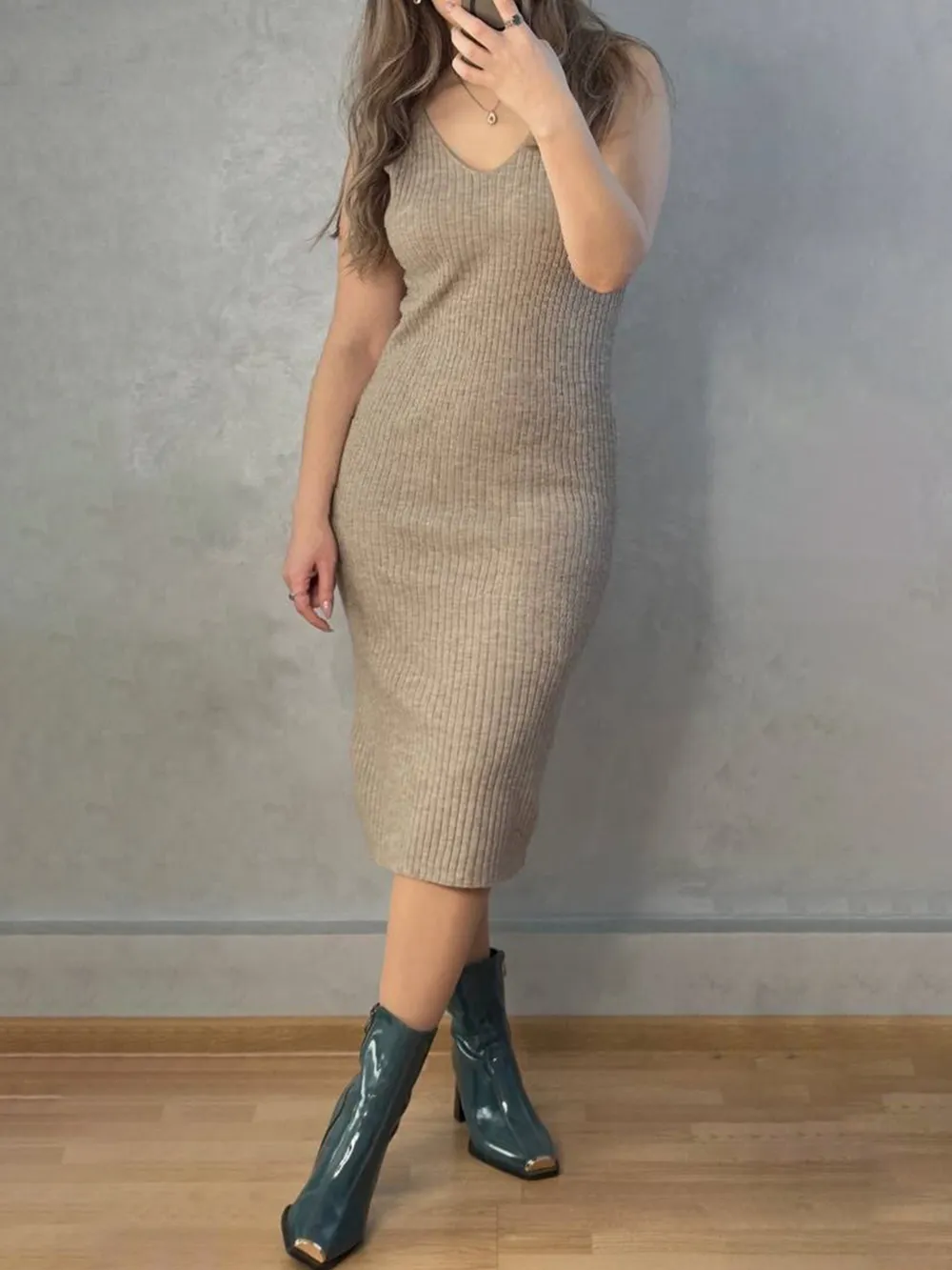 V-Neck Cami Dress and Open Front Cardigan Sweater Set, image 10