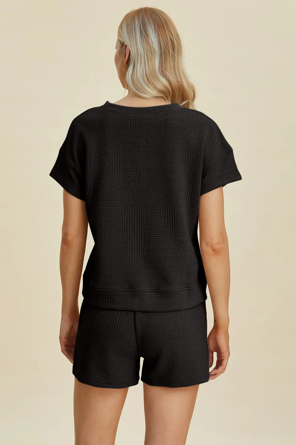 Full Size Texture Short Sleeve Top and Shorts Set, image 22