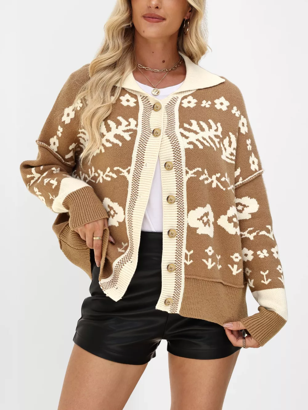 Floral Pattern Button-Down Cardigan, image 2