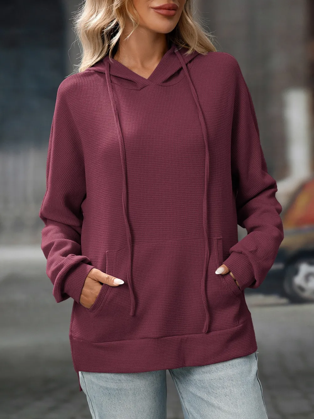Textured Drawstring Long Sleeve Hoodie, image 12
