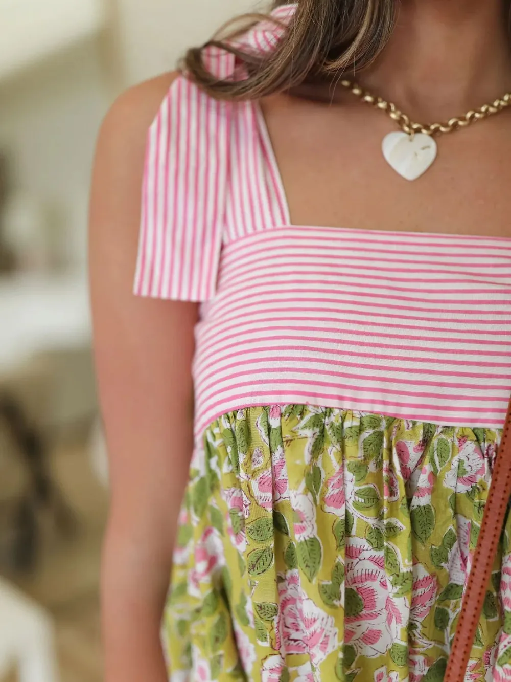 Printed Square Neck Tie Shoulder Mini Dress, image 9
