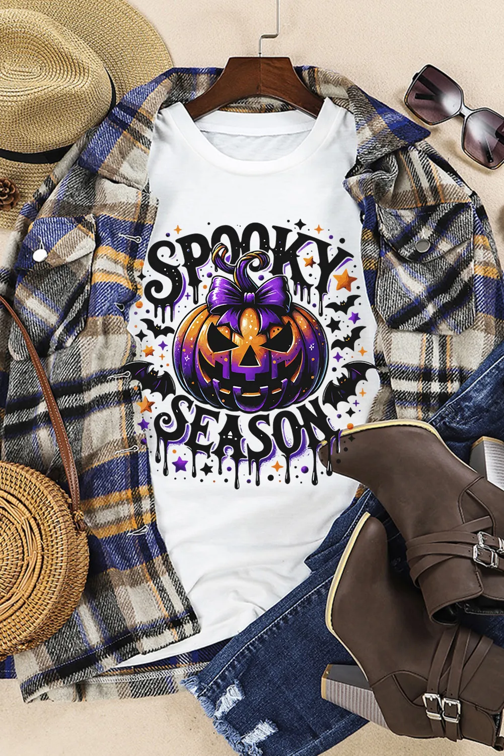 Full Size Jack-O'-Lantern Graphic Round Neck Short Sleeve T-Shirt, image 3