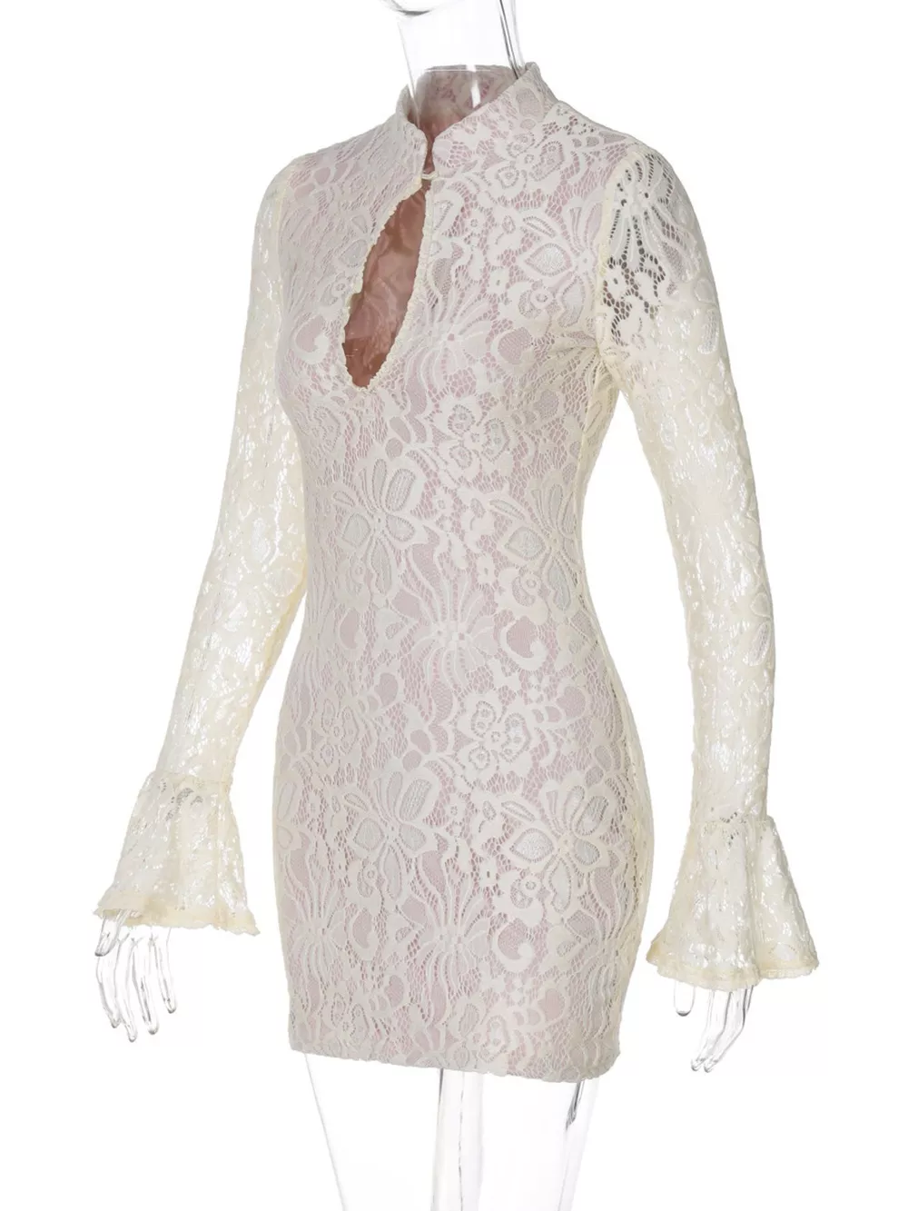 Lace Cutout Long Sleeve Mini Dress, image 13