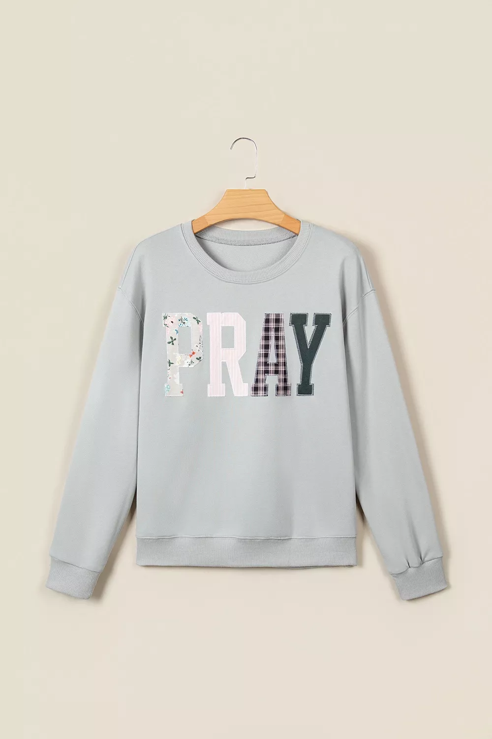 Floral Buffalo Plaid Striped Embroidered Patch Western Pullover Sweatshirt, image 6