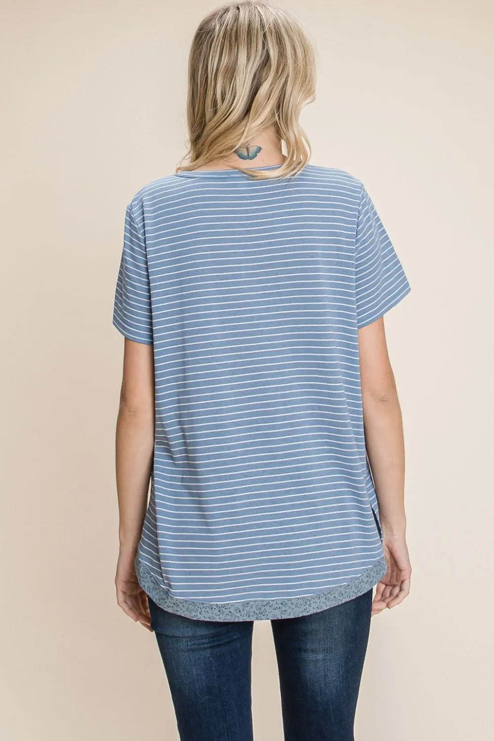 Cotton Bleu by Nu Lab Slit Striped Notched Short Sleeve T-Shirt, image 2