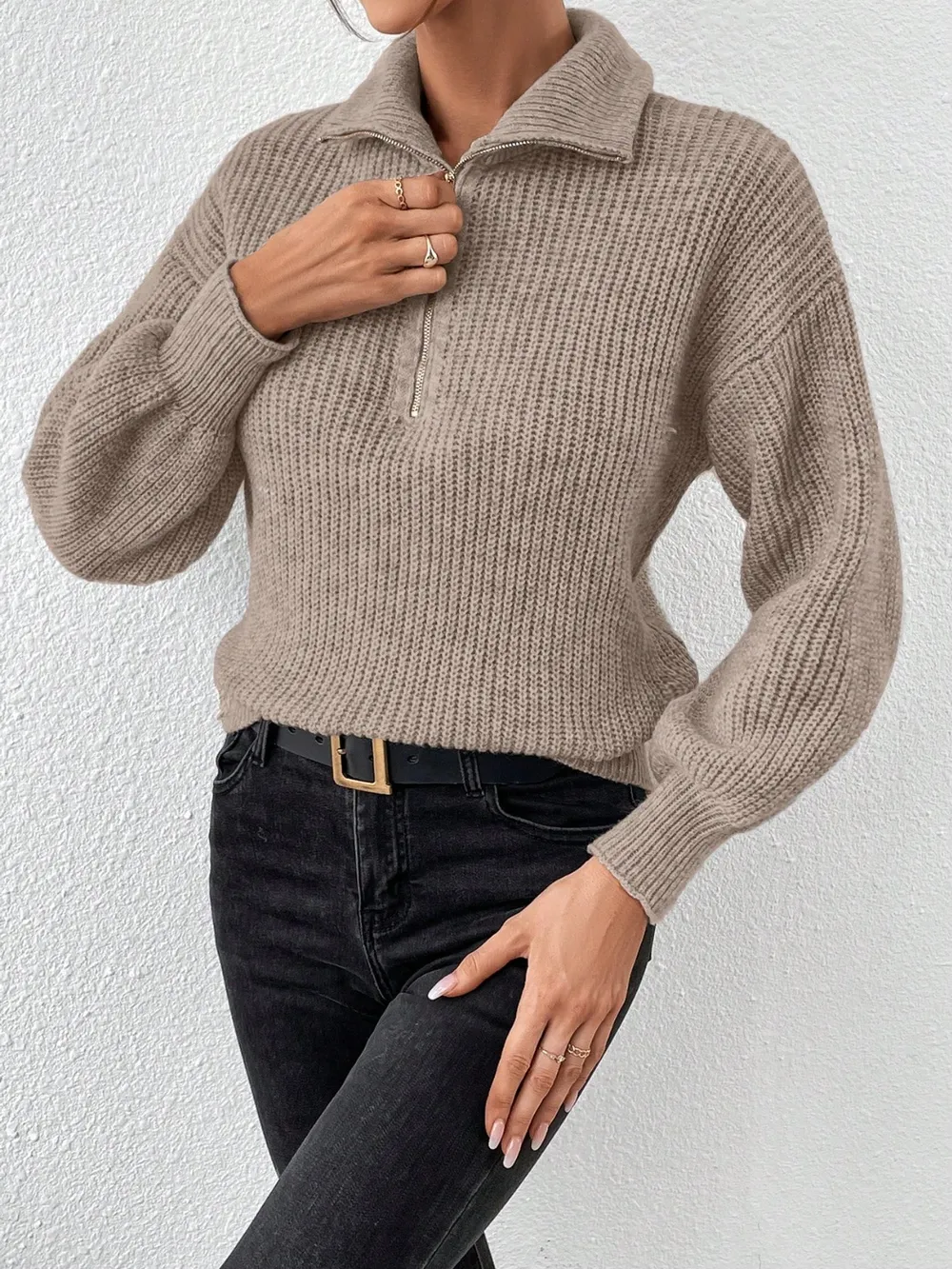 Half Zip Dropped Shoulder Sweater, image 13