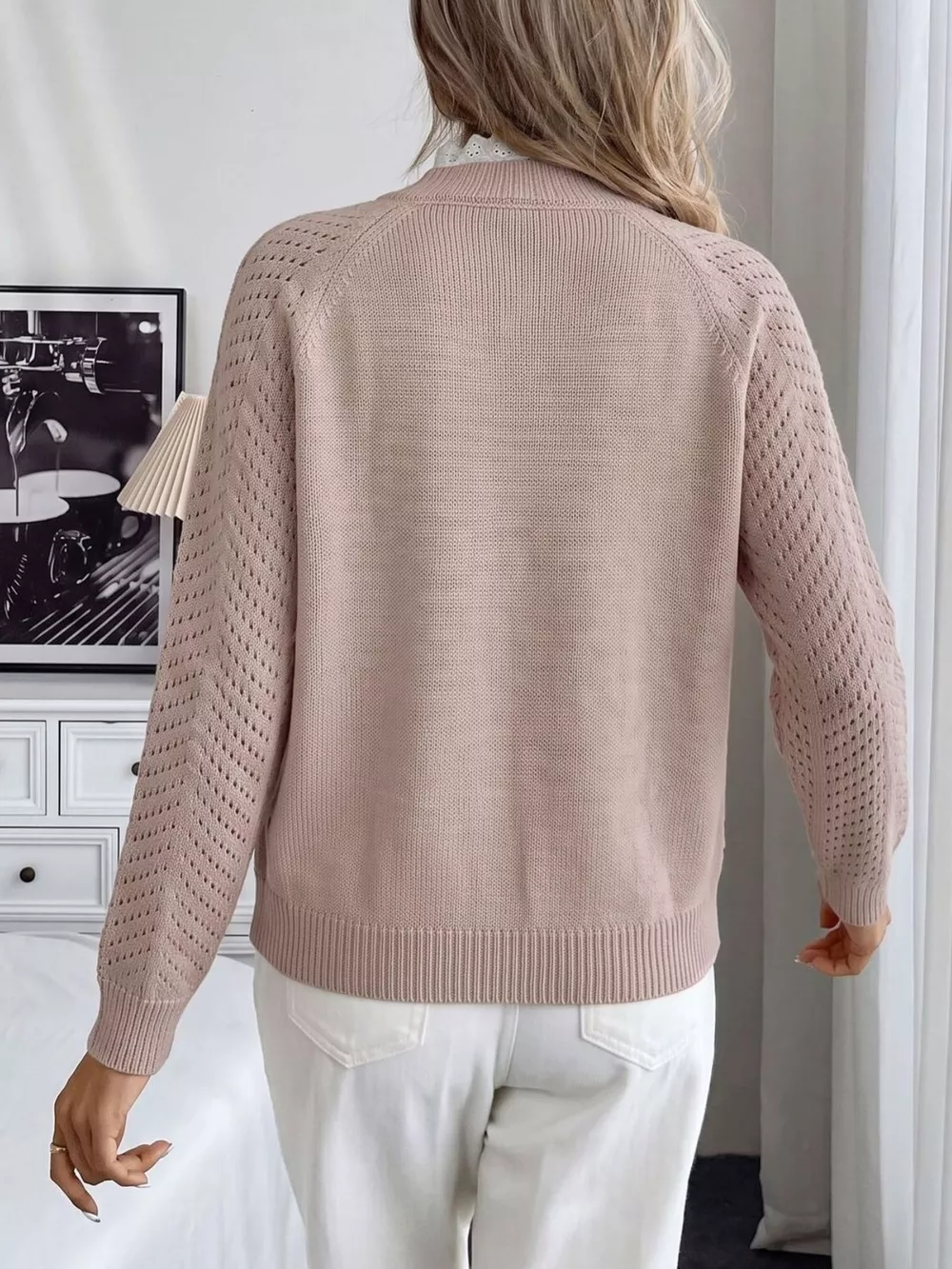 Openwork Mock Neck Sweater, image 6