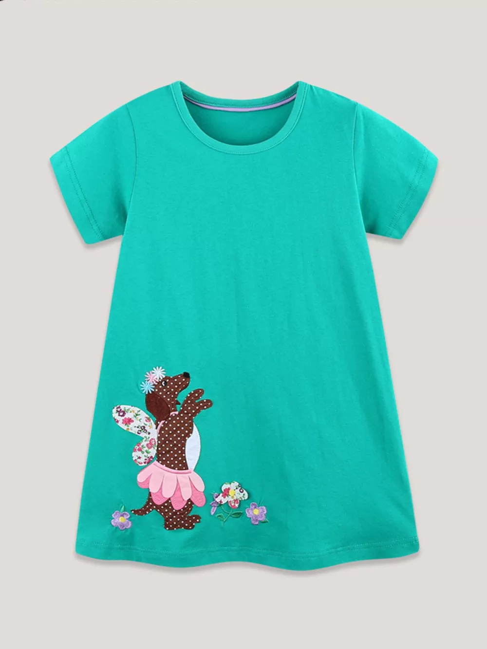 Children's Dog Embroidered Round Neck Dress, image 2