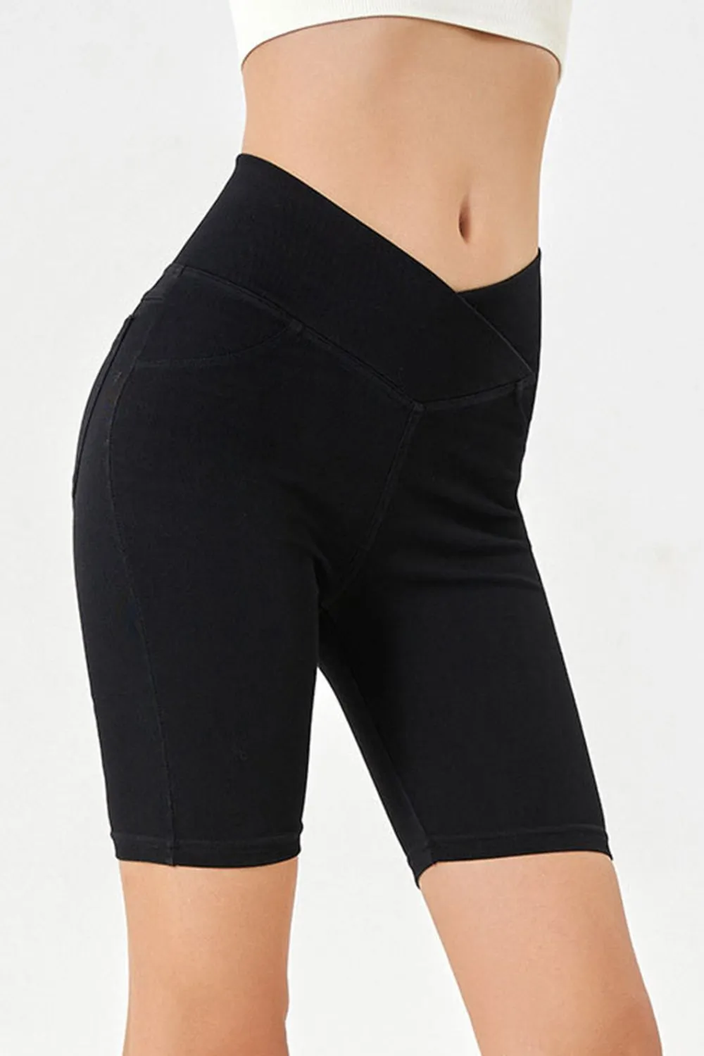 Asymmetrical Waist Denim Shorts with Pockets, image 14