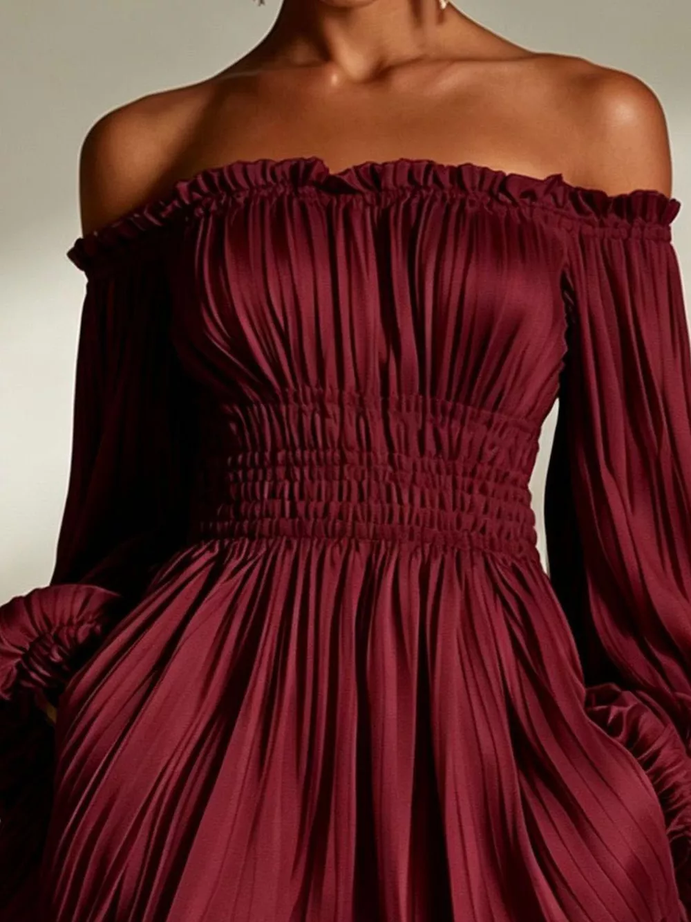 Off-Shoulder Pleated Mini Dress, image 14