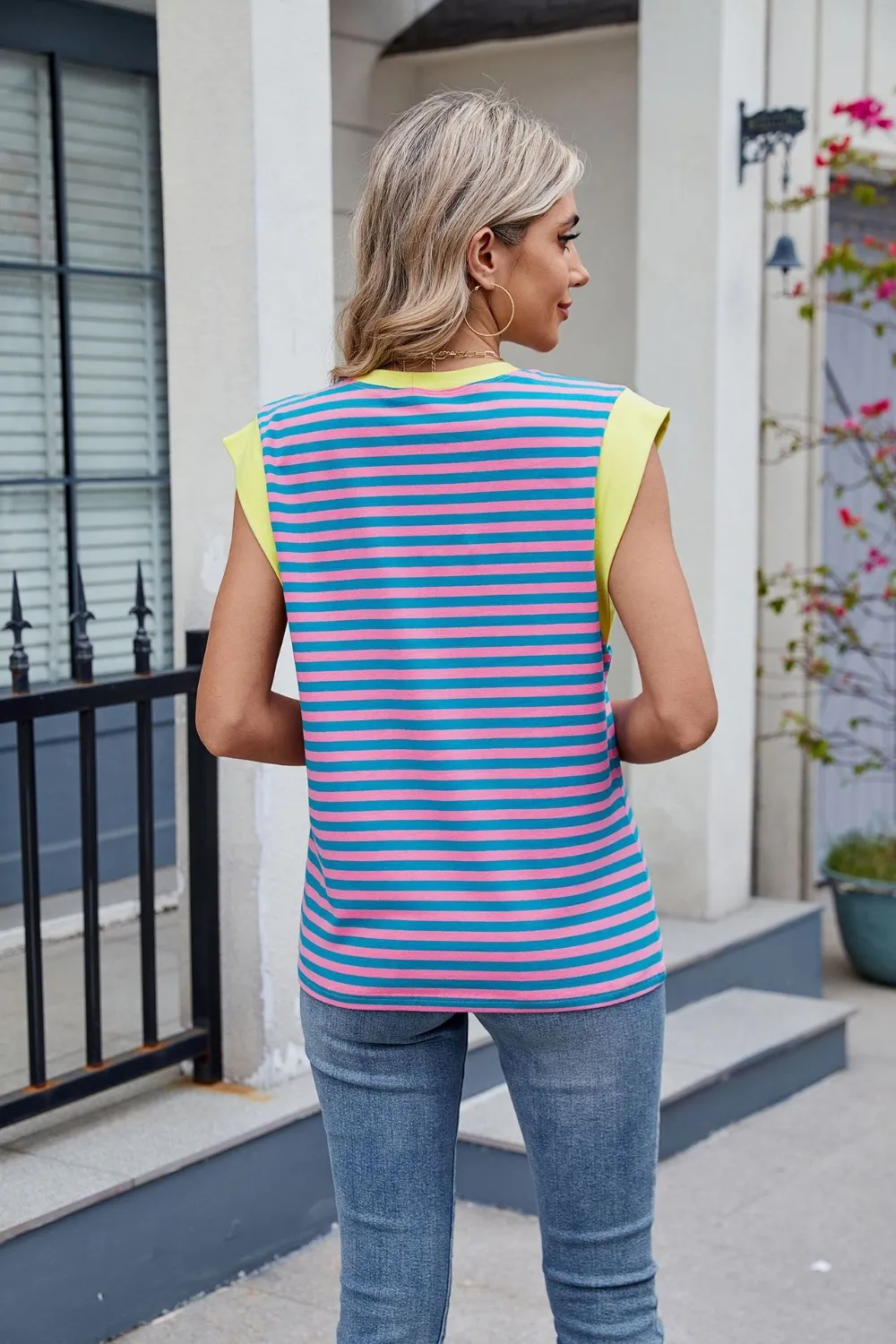 Contrast Striped Round Neck T-Shirt, image 16