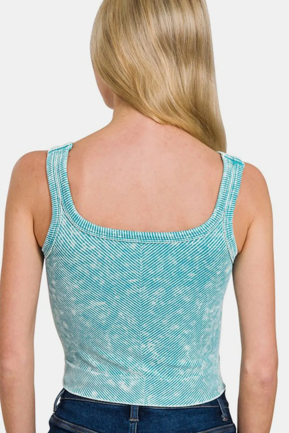 Washed Ribbed Scoop Neck Wide Strap Tank, image 3