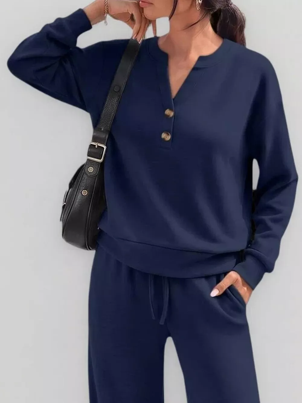Button Detail Dropped Shoulder Top and Pants Set, image 25