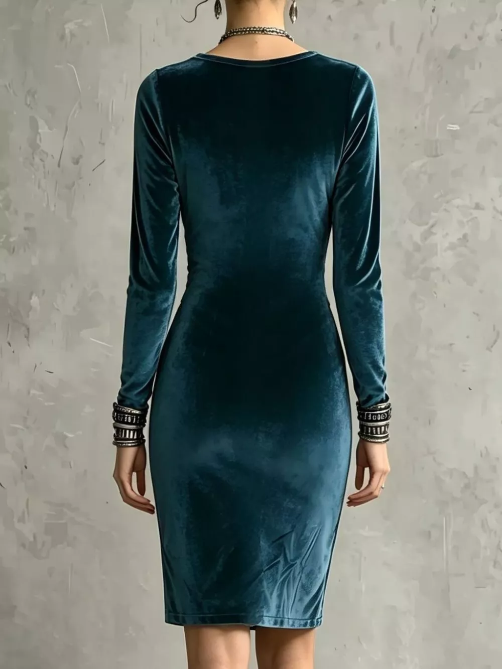 Velvet Long-Sleeve Bodycon Dress, image 2
