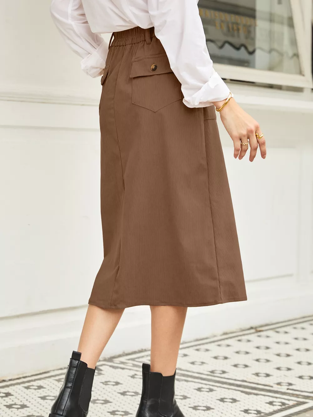 Front Slit Shift High Waist Midi Skirt, image 6