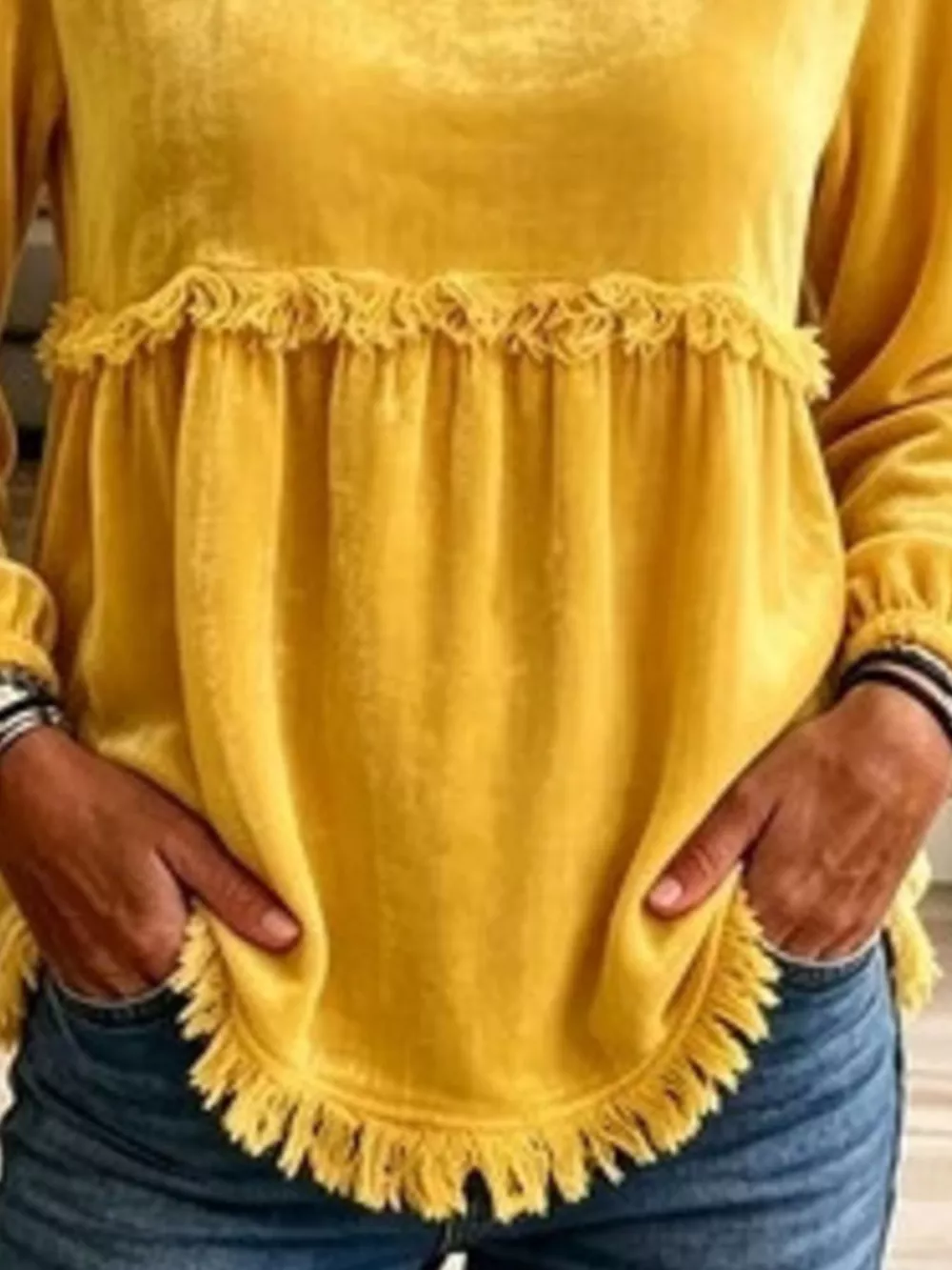 Fringed Hem Long Sleeve T-Shirt, image 6