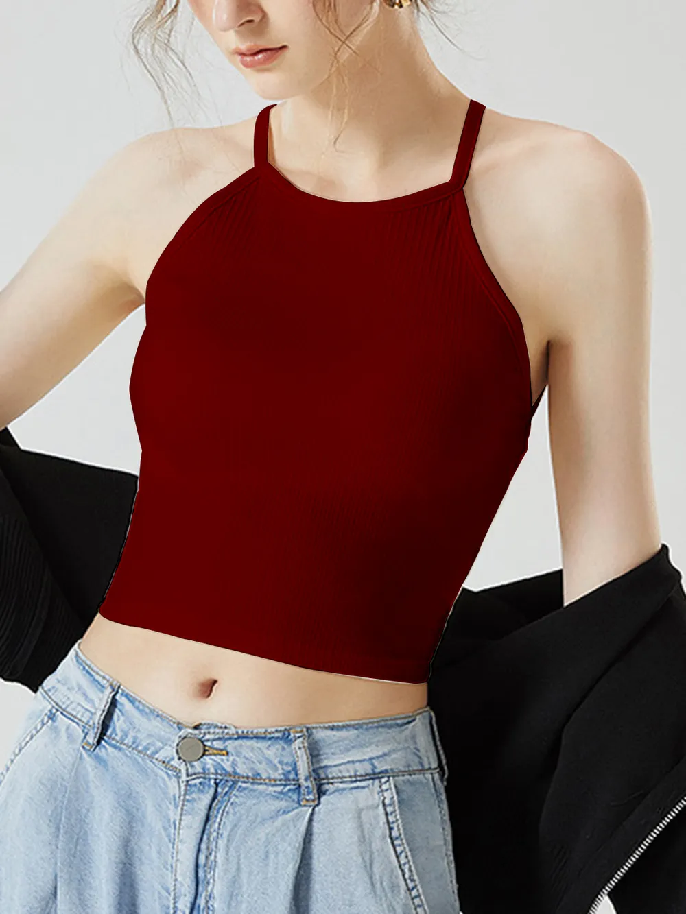 Grecian Neck Cropped Tank with Chest Pads, image 16