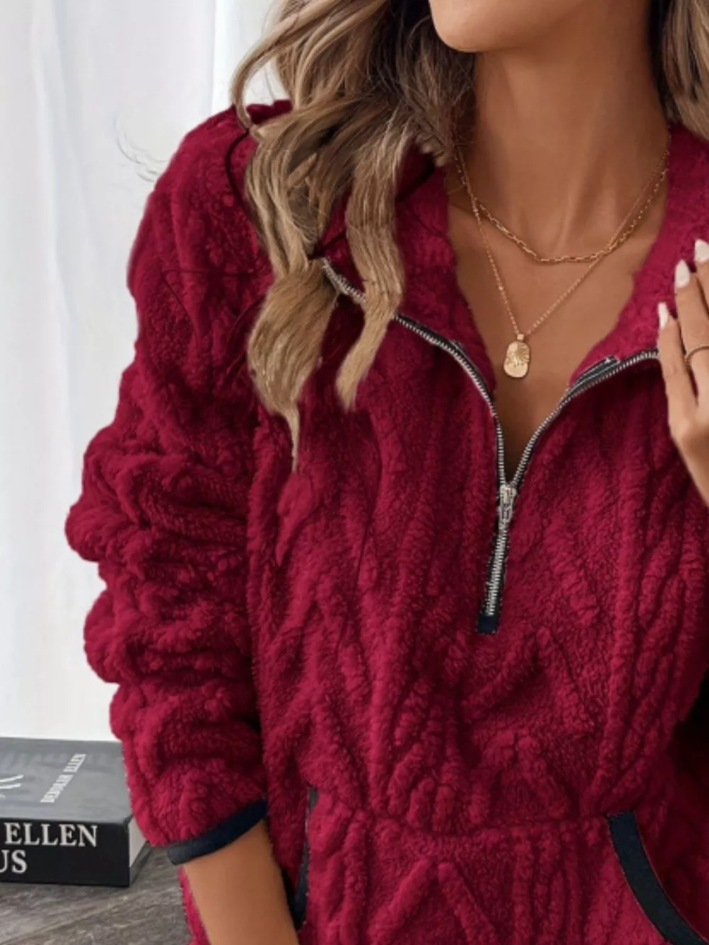 Full Size Sherpa Half Zip Sweatshirt Plus Size, image 14