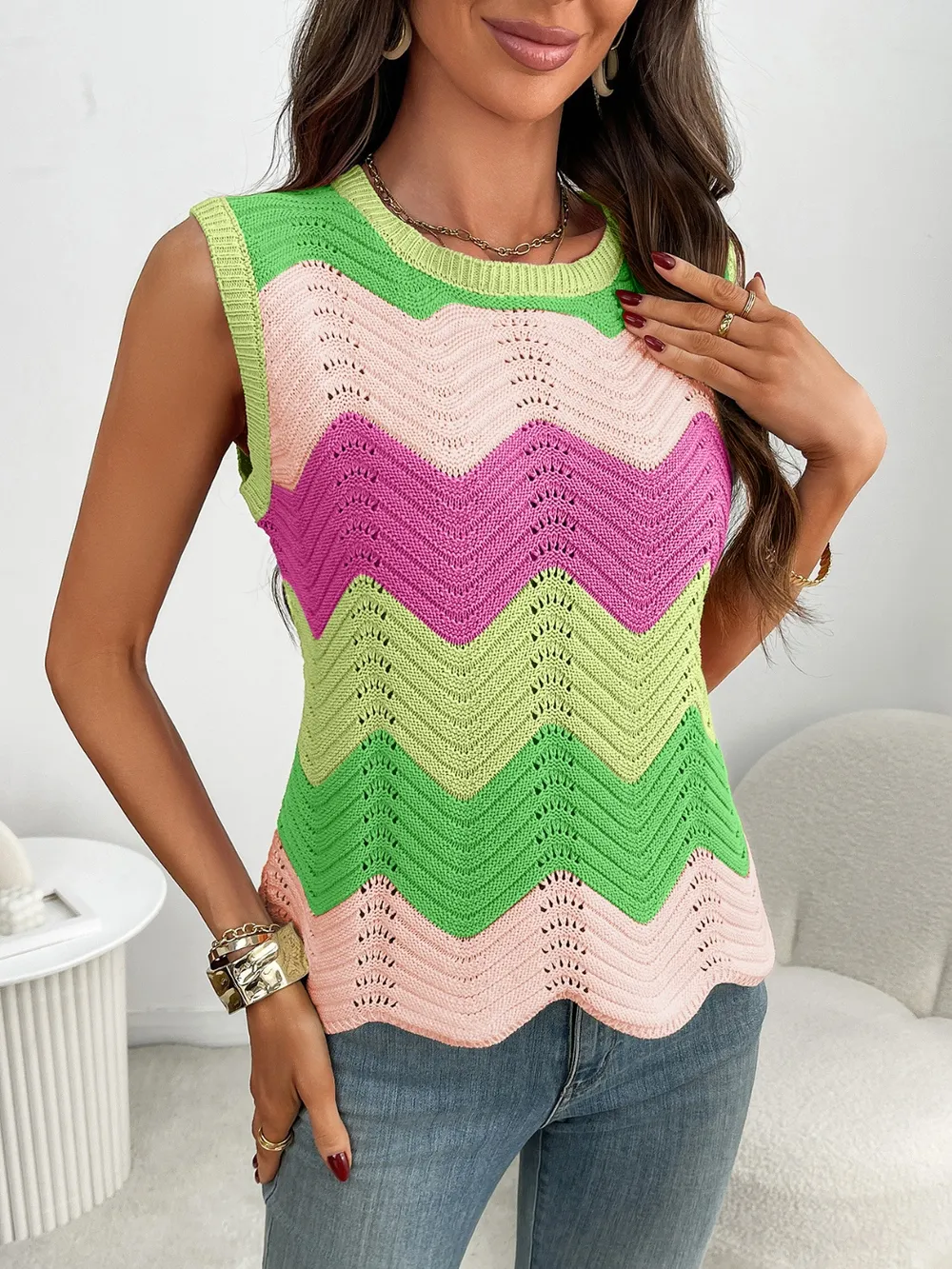 Color Block Round Neck Sweater Vest, image 20