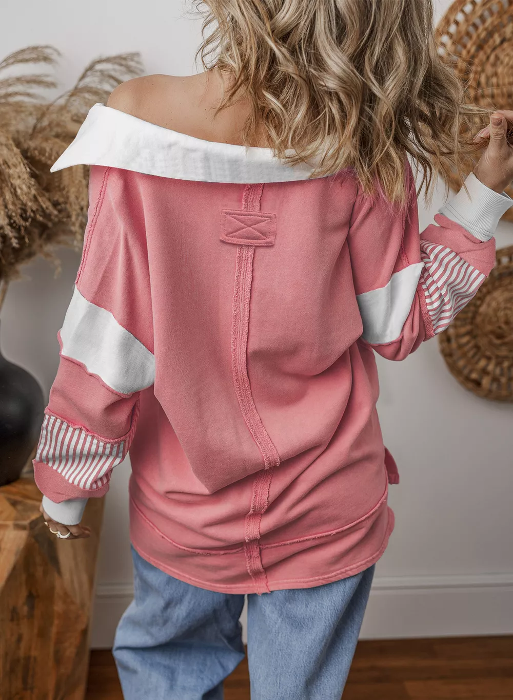 Color Block Striped Johnny Collar Sweatshirt, image 18
