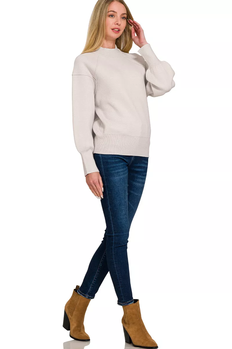 Viscose Mock Neck Exposed Seam Sweater, image 3