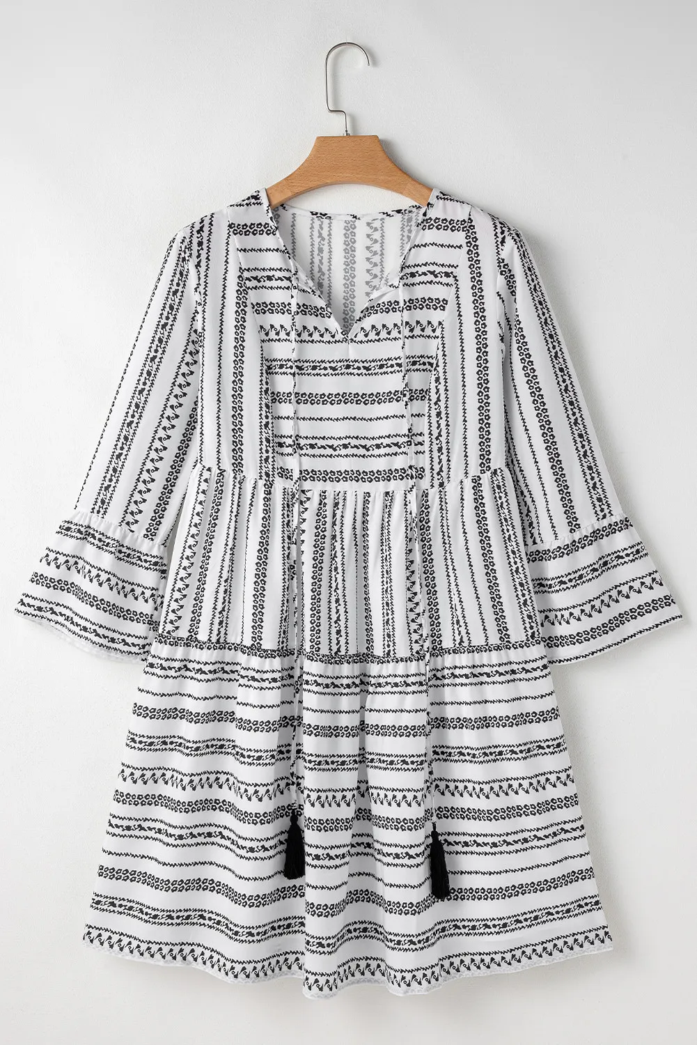 Printed Tie Neck Three-Quarter Sleeve Mini Dress, image 4