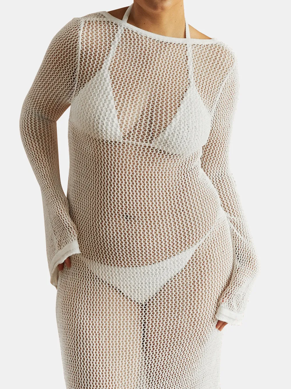 Openwork Backless Flare Sleeve Cover-Up Dress, image 7